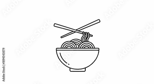 Bowl of noodles with chopsticks icon illustration.