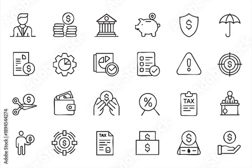 Banking Analytics Line Icons for Revenue Tracking, Financial Performance Tools