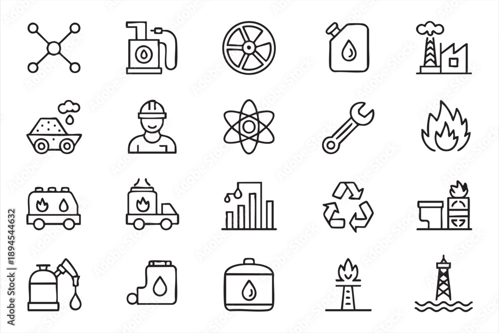 Fototapeta premium Power Generation Line Icons for Utility Monitoring, Infrastructure Control Systems