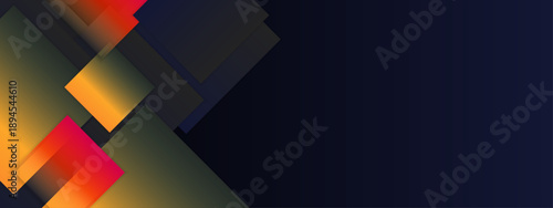 Luxurious dark theme featuring translucent glowing squares in orange and red gradients perfect for elegant tech presentations