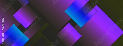 A stunning digital art piece with translucent purple and blue squares overlapping on a dark professional backdrop