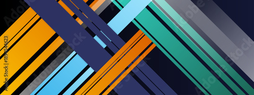 Tech inspired background featuring sharp intersecting diagonal lines in blue orange and teal for corporate branding