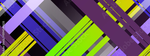 High energy composition of intersecting diagonal stripes in purple lime green and blue for creative media projects