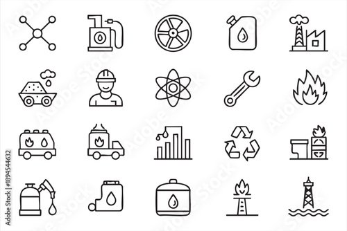 Power Generation Line Icons for Utility Monitoring, Infrastructure Control Systems