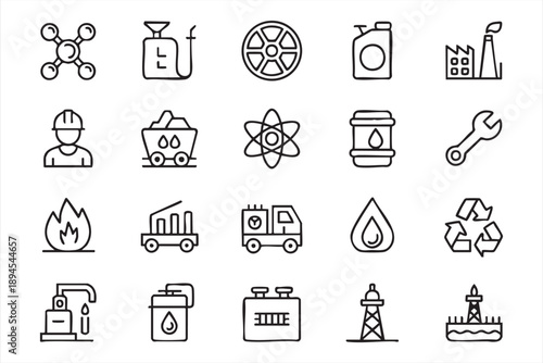 Energy Oil Gas Line Icons for Power Plant Dashboards, Industrial Maintenance Apps