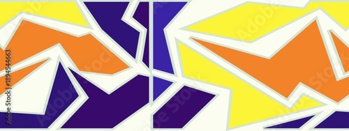 Abstract composition of sharp angled shapes in yellow orange and deep purple for bold graphic design projects