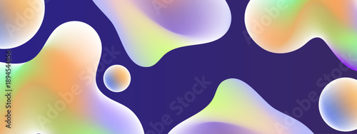 Vibrant iridescent organic blobs floating like a lava lamp on a deep navy blue background for creative designs