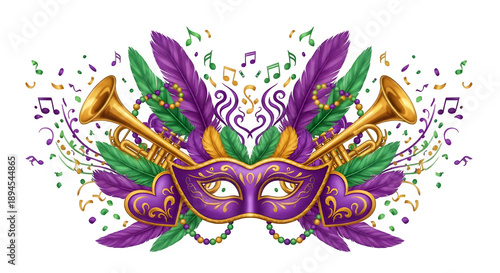 Vibrant mardi gras mask isolated on transparent background