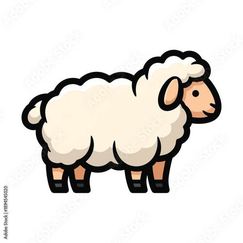 A cartoon sheep with fluffy white wool