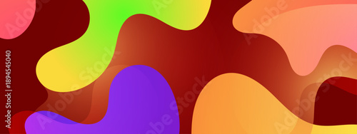 Warm red abstract background featuring organic liquid shapes with vibrant yellow and purple gradient transitions