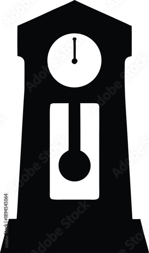 grandfather clock tall case silhouette vector illustration on transparent background