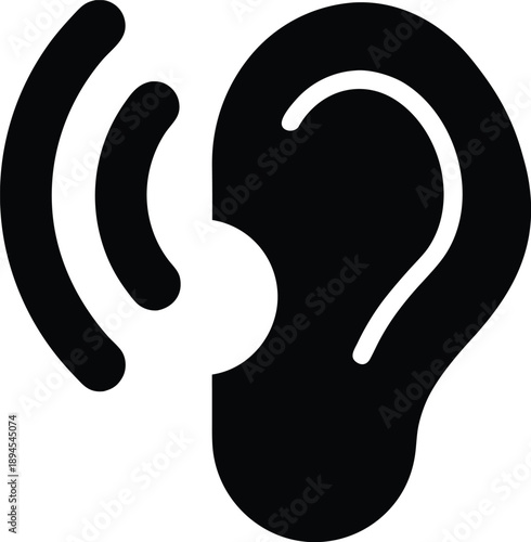 hearing aid behind ear silhouette vector illustration on transparent background