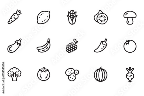 Healthy Food Icons for Organic Market Websites, Meal Planning Platforms