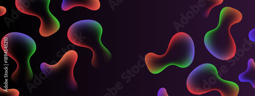 Abstract composition of glowing neon liquid shapes with vibrant gradients floating on a dark background