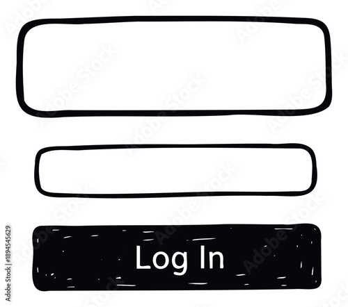 Doodle style user interface components featuring blank rectangular fields and a prominent Log In button for digital product design and interactive media projects