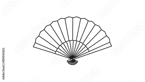 Simple black line art illustration of a traditional Japanese folding hand fan design symbolizing elegance and cool summer breezes