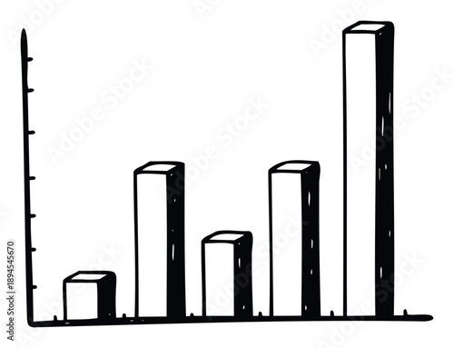 Hand drawn black and white bar graph representing business data comparison and growth statistics useful for presentations reports and educational materials