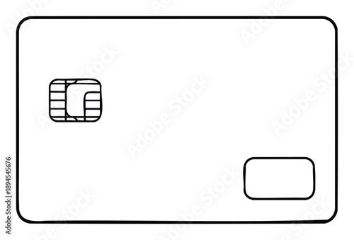 Simple line drawing of a generic payment card featuring an EMV chip and a symbol area, ideal for financial presentations, educational materials, or user interface icons representing
