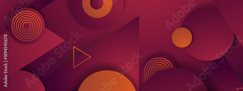 Elegant dark red and maroon geometric composition featuring overlapping circles and triangles with subtle shadows and orange accents