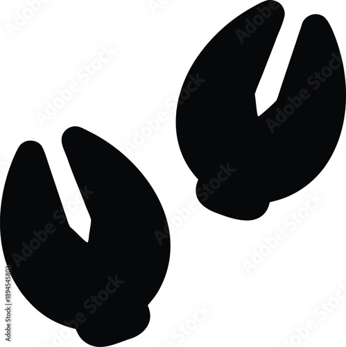 deer hoof print split toe silhouette vector illustration on transparent background