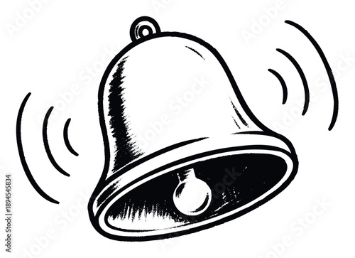 Vibrantly depicted black and white ringing bell graphic conveying urgency alerts notifications and important announcements for a wide range of various screen and print media applications