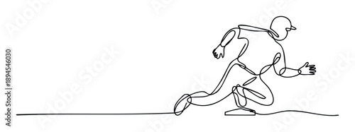 Dynamic continuous line drawing of a person poised in a running start position, symbolizing motivation and progress, suitable for business presentations, sports promotions, or educational