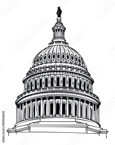 United States Capitol building dome drawing representing government and democracy ideal for educational resources and historical presentations