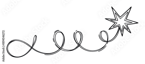 Dynamic handdrawn spiral line culminating in a starburst explosion, perfect for conveying energy, progress, or excitement in graphic projects and visual communication.