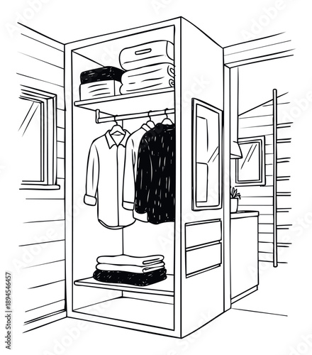 Modern home wardrobe with organized clothes and essentials offering practical storage solutions for bedroom or dressing room interior design projects and domestic planning