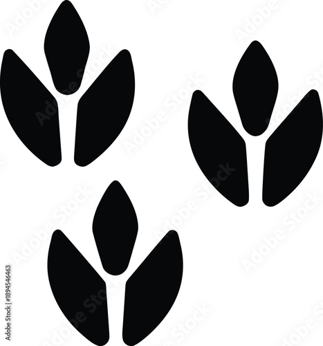 bird footprints in sand three toes silhouette vector illustration on transparent background