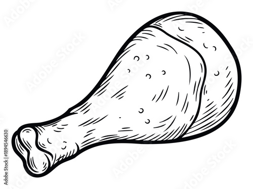 Bold graphic outline of a chicken leg drumstick, ideal for creating engaging restaurant menus, food packaging designs, or various culinary themed marketing materials and projects.
