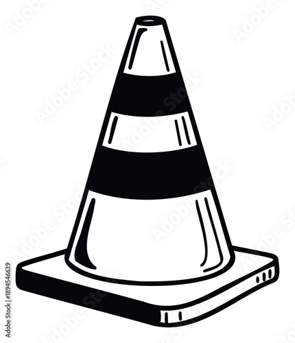 Essential traffic cone warning sign, ideal for road safety alerts, construction zone indicators, and transportation management graphics.