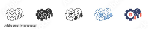 Collection of line icons symbolizing financial planning, business process optimization, and investment in education for sustainable growth and economic success