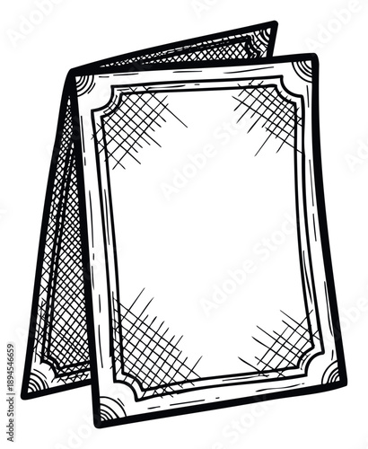 Hand drawn sketch illustration of a table tent menu stand with an empty blank frame for custom text or graphics ideal for restaurant cafes and event advertising materials