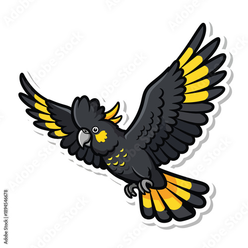 A cartoon sulfur-crested cockatoo in flight