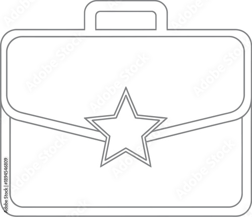 Simple black and white line art icon depicting a professional briefcase or business bag featuring a prominent decorative five-pointed star emblem on the flap closure.