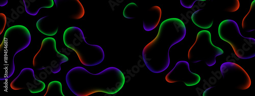 Elegant black background with green and purple glowing neon fluid shapes and organic blobs
