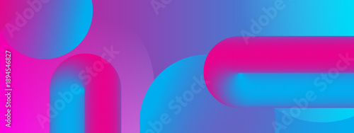 A modern 3D fluid shape composition with vibrant pink and blue gradients featuring rounded geometric forms