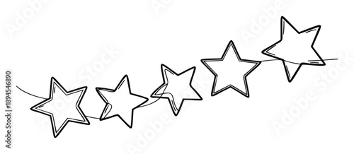 Hand drawn black outline stars rating five points symbol for quality review or customer feedback perfect for web graphics presentation or marketing material application.