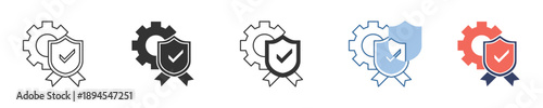 Modern vector icon set representing comprehensive quality assurance, robust security, and certified system performance with reliable validation processes