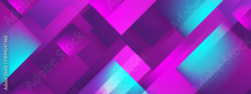 Digital art background with futuristic purple and cyan overlapping geometric layers and glowing light effects