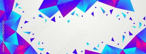 Elegant abstract background with blue and purple polygonal crystal shapes and scattered fragments on white