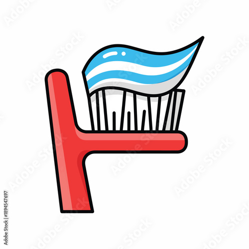 A cartoon toothbrush with blue and white toothpaste