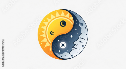 Yin yang sun moon symbol balance of day and night harmony and duality concept celestial body illustration