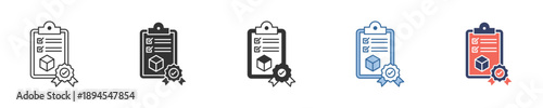 Comprehensive Quality Assurance and Inspection Process Icon Set Depicting Document Compliance with Magnifying Glass and Verified Seal Badge for Business and Industry Standards