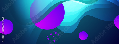 Abstract teal and cyan liquid flow background accented with purple spherical elements for technology presentations