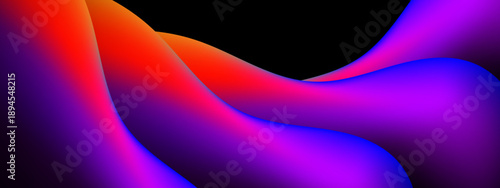 Abstract 3D fluid motion background featuring intense red purple and blue neon gradients on black