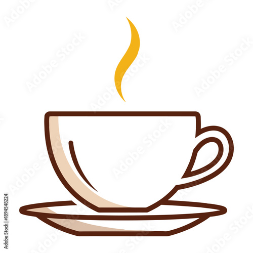A simple line drawing of a steaming hot cup of coffee on a saucer