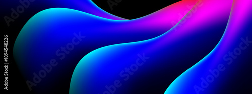 Futuristic 3D liquid wave background with glowing neon edges in blue cyan and pink on black