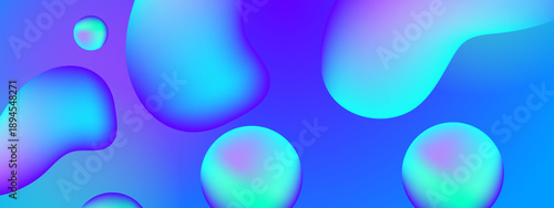 Holographic 3d liquid droplets with soft cyan and violet mesh gradients in a cosmic space